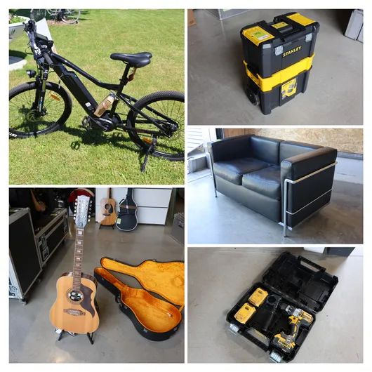 Bild von Auktion Lagerbereinigung – E-Bike, R-Roller, Büro, Haushalt, Bau, Deko, Gitarren 