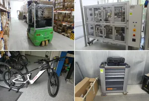Standortschließung eines bekannten deutschen Herstellers für E-Bike Antriebe: Lager-, Produktions-, und Büroeinrichtung, Prüfstationen, Fahrräder, Werkzeug, Zubehör