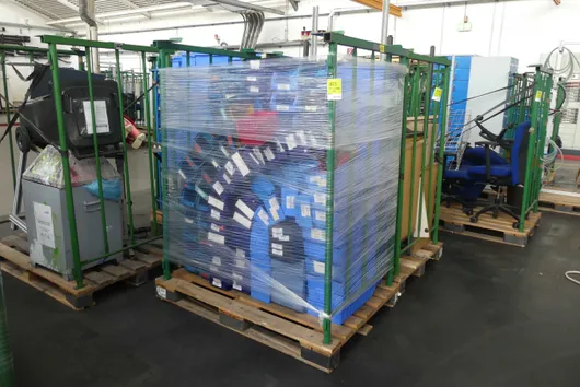Lot of open-front storage bins, with storage runners