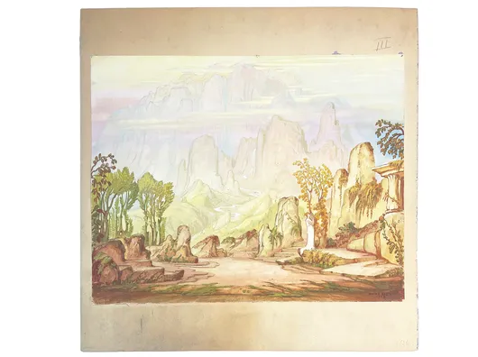 Heinz Grete - Diseño escénico paisaje montañoso con mujer