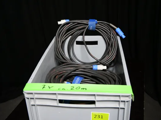 7x aprox. 20 m cabluri Powercon albastru/alb în cutie gri Auer
