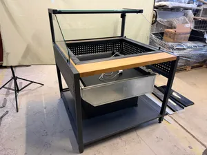 Kühltheke schwarz mit Echtholzablage